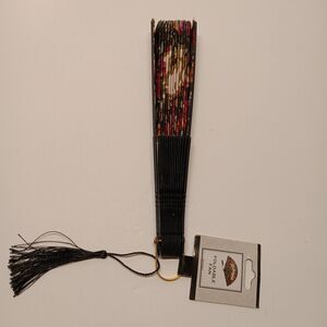Handheld Foldable Accordion Fabric Fan Hallelujah Black Pink Floral Glitter New